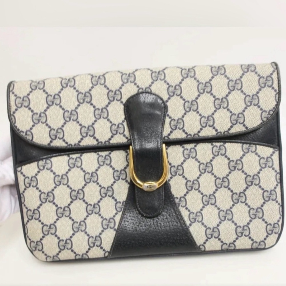 Gucci Black and Cream Monogram Clutch